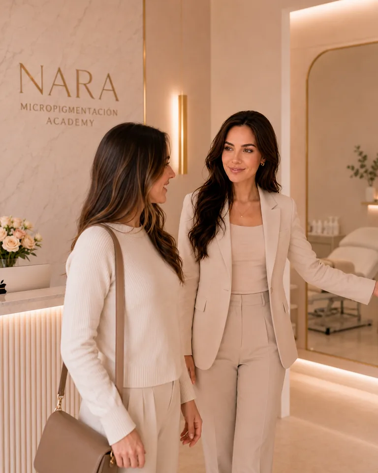 Nara recibiendo a una clienta en el estudio
