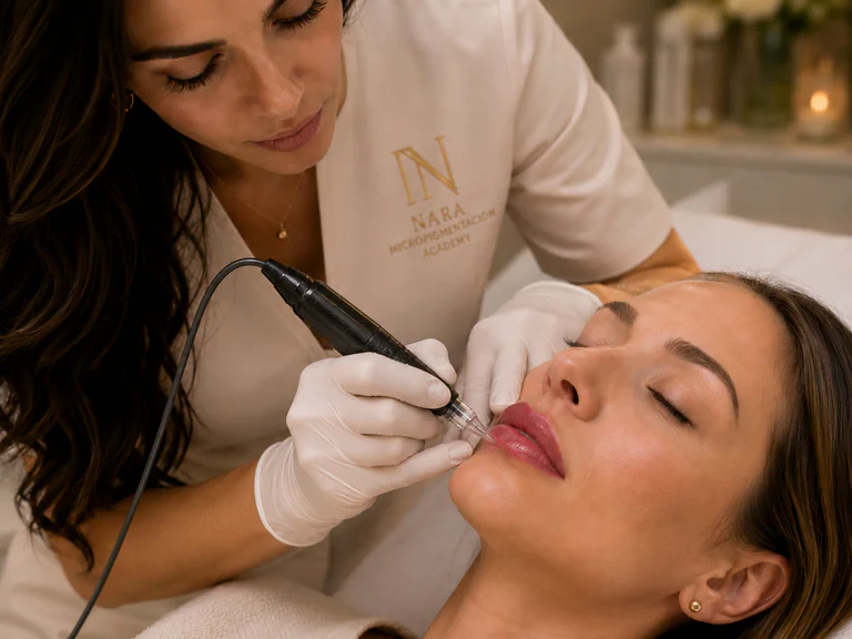 Detalle de un tratamiento de micropigmentación de labios